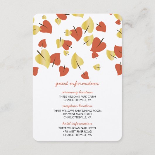 Herfst Gold Foil verlaat Guest Information Kaart (Voorkant)