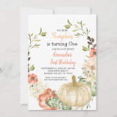 Herfst Gold Glitter Pumpkin 1e verjaardag Uitnodig Kaart (Voorkant)