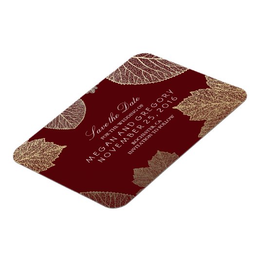 Herfst Gold Leaves Bourgogne Save the Date Magneet (Linkerzijde)