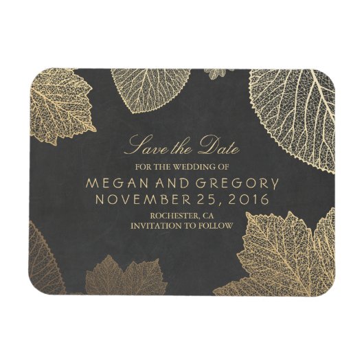Herfst Gold Leaves Chalkboard Save the Date Magneet (Horizontaal)