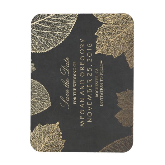 Herfst Gold Leaves Chalkboard Save the Date Magneet (Verticaal)