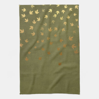 Herfst Gold Leaves Pattern Theedoek