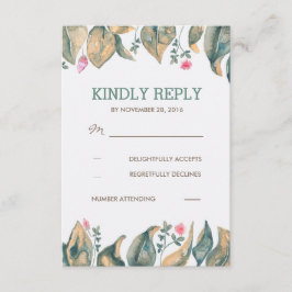 Herfst Gold Leaves Rustic Forest Wedding RSVP Kaartje