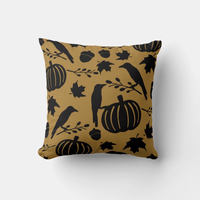 Herfst Gold Oranje Yellow Black Crow Autumn Pumpki Kussen (Voorkant)