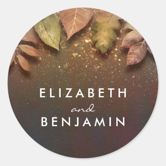Herfst Gold verlaat Vintage bruiloft Ronde Sticker (Voorkant)