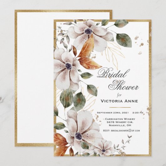 Herfst Gold Waterverf Floral Vrijgezellenfeest Kaart (Voorkant / Achterkant)