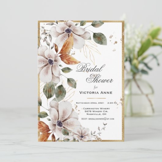 Herfst Gold Waterverf Floral Vrijgezellenfeest Kaart (Staand voorkant)