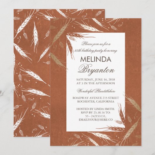 Herfst Gold Wheat Oranje Rustic Birthday Party Kaart (Voorkant / Achterkant)