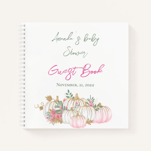 Herfst Gold White en roze pomkin Guest Book Notitieboek (Voorkant)