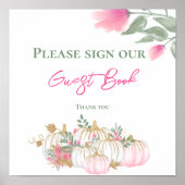Herfst Gold White en roze pomkin Guest Book Poster (Voorkant)
