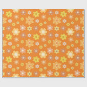 Herfst Golden Flowers Naadloos Sinaasappel Cadeaupapier (Vlak)