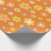 Herfst Golden Flowers Naadloos Sinaasappel Cadeaupapier (Hoek)