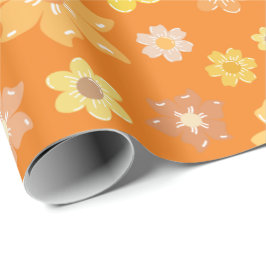 Herfst Golden Flowers Naadloos Sinaasappel Cadeaupapier