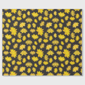 Herfst Golden Flowers Zwart Naadloze Herfst Cadeaupapier (Vlak)
