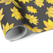 Herfst Golden Flowers Zwart Naadloze Herfst Cadeaupapier (Rol Hoek)