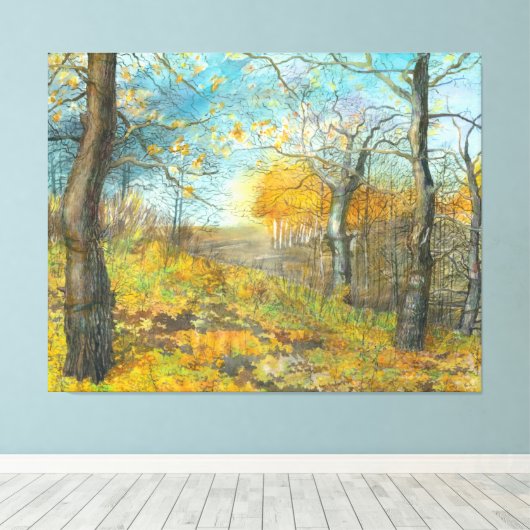 Herfst golden in een eikenbos canvas afdruk (Insitu (Houten vloer))