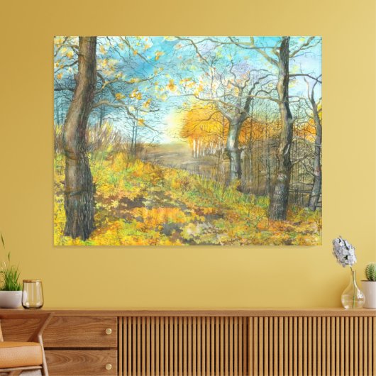 Herfst golden in een eikenbos canvas afdruk (Insitu (Woonkamer))