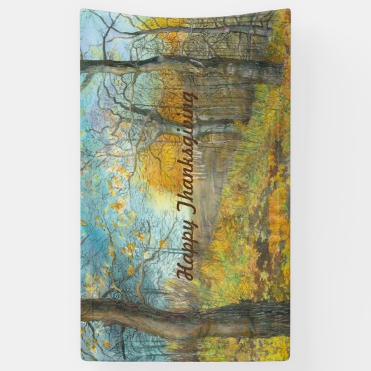 Herfst golden in een eikenbos spandoek (Verticaal)