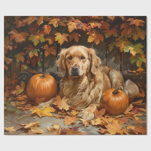 Herfst Golden Retriever Decoupage Cadeaupapier (Vlak)