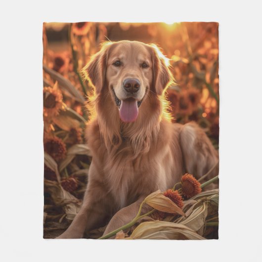 Herfst Golden Retriever Fleece Deken (Voorkant)