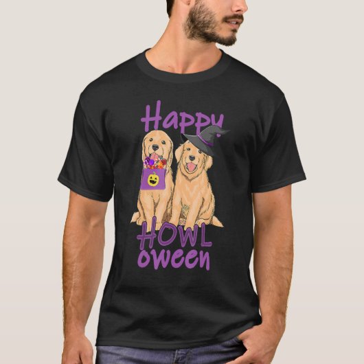 Herfst Golden Retriever Halloween Happy Howl O Wee T-shirt (Voorkant)