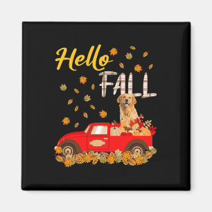 Herfst Golden Retriever Leaf Autumn Red Truck Dog  Magneet