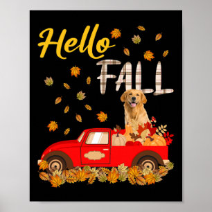 Herfst Golden Retriever Leaf Autumn Red Truck Dog Poster