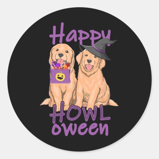 Herfst Golden Retriever Lovers Halloween Happy How Ronde Sticker (Voorkant)