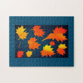 Herfst golden sinaasappel verlaat marineblauw legpuzzel (Horizontaal)