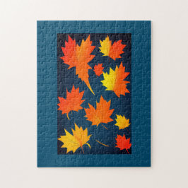 Herfst golden sinaasappel verlaat marineblauw legpuzzel