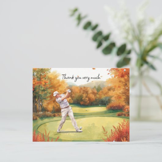 Herfst Golfer in golfbaan waterverf dank u Briefkaart (Staand voorkant)