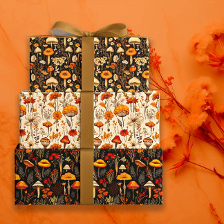 Herfst Gothic Cottagecore Paddenstoelen en bloemen Inpakpapier Vel
