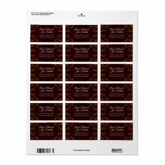 Herfst Gothic Wedding Rustic Oranje maroon Etiket (Full Sheet)