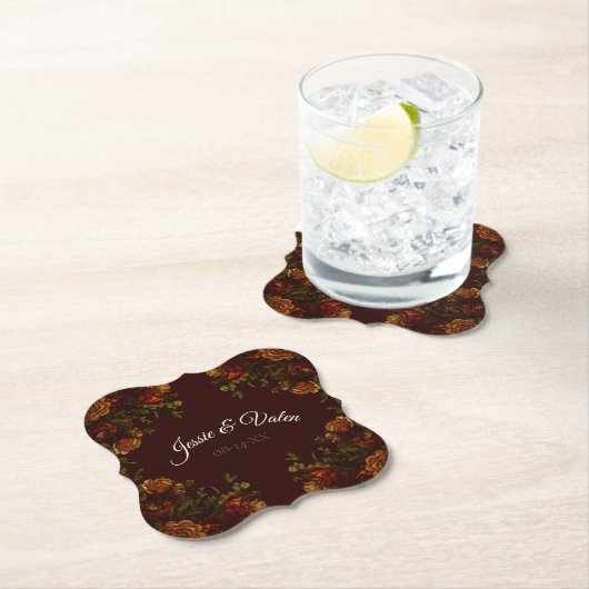 Herfst Gothic Wedding Rustic Oranje maroon Kartonnen Onderzetters (Insitu)