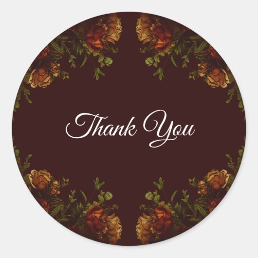 Herfst Gothic Wedding Rustic Oranje maroon Ronde Sticker (Voorkant)