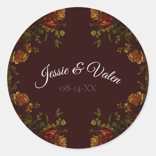 Herfst Gothic Wedding Rustic Oranje maroon Ronde Sticker (Voorkant)