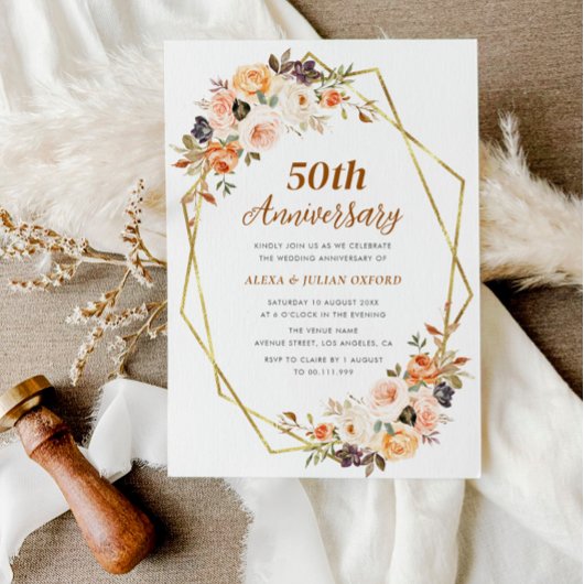 herfst goud blozen blozen 50e trouwdag kaart