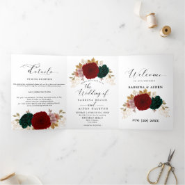 Herfst Goud Bourgogne Smaragd Greeny Floral Drieluik Aankondiging