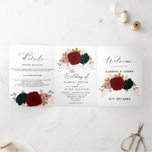 Herfst Goud Bourgogne Smaragd Greeny Floral Drieluik Aankondiging