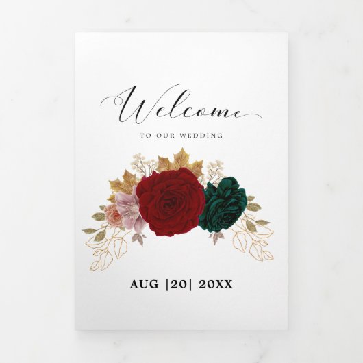 Herfst Goud Bourgogne Smaragd Greeny Floral Drieluik Aankondiging (Cover)