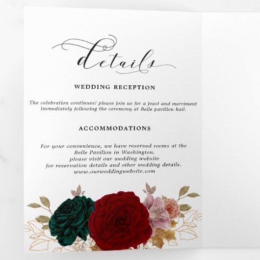 Herfst Goud Bourgogne Smaragd Greeny Floral Drieluik Aankondiging (Binnenzijde eerst)