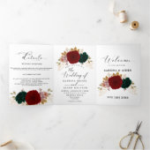 Herfst Goud Bourgogne Smaragd Greeny Floral Drieluik Aankondiging (Binnen)