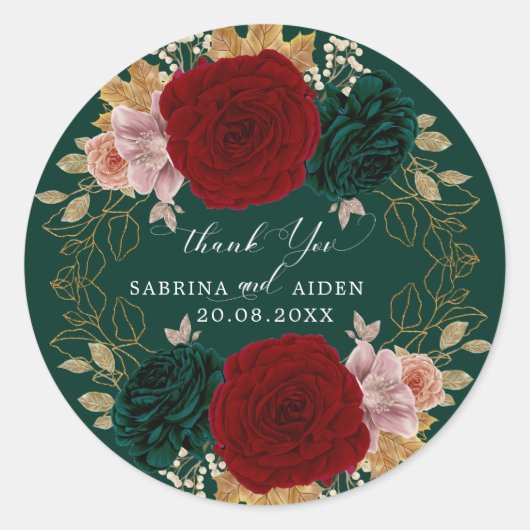 Herfst Goud Bourgogne Smaragd Greeny Floral Ronde Sticker (Voorkant)