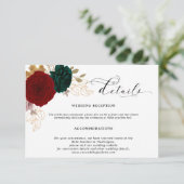 Herfst Goud Bourgondië Emerald Bruiloft Details Informatiekaartje (Staand voorkant)