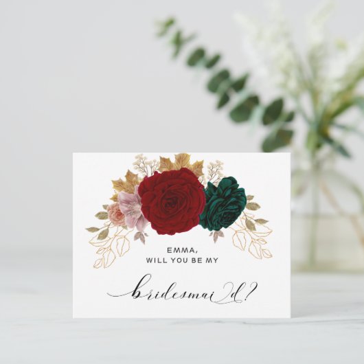 Herfst Goud Bourgondië Emerald Greeny bruidsmeisje Briefkaart