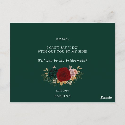 Herfst Goud Bourgondië Emerald Greeny bruidsmeisje Briefkaart (Achterkant)