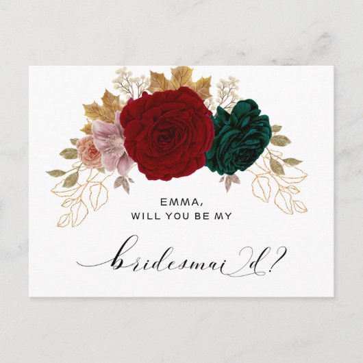 Herfst Goud Bourgondië Emerald Greeny bruidsmeisje Briefkaart (Voorkant)