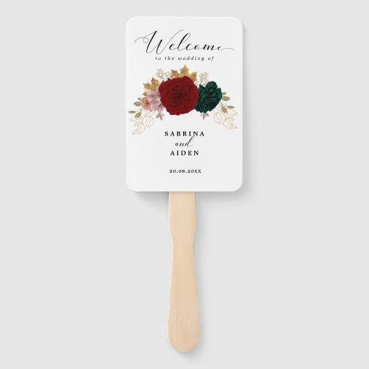 Herfst Goud Bourgondië Emerald Greeny bruiloft Handwaaier (Achterkant)