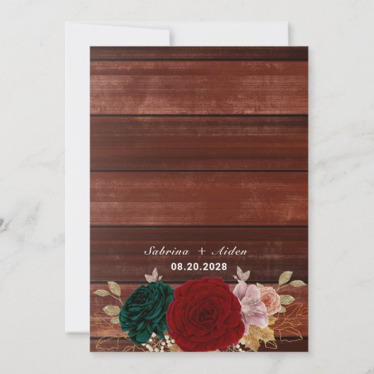 Herfst Goud Bourgondië Emerald Greeny bruiloft Kaart (Achterkant)