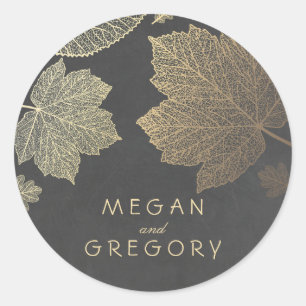 Herfst Goud en Chalkboard Bladeren Bruiloft Ronde Sticker